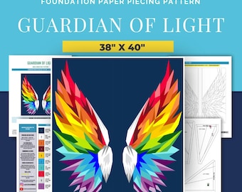38" x 40" - FPP - Guardian of Light - Rainbow Angel Wings - Foundation Paper Piece Pattern