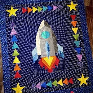 FPP - &quot;Space Exploration&quot; - Rocket Ship Baby Quilt - Foundation Paper Pieced