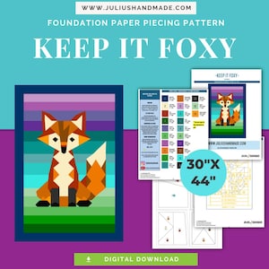FPP - "Keep It Foxy" - Blocco trapuntato a forma di volpe - Foundation Paper Pieced