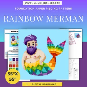 FPP - 145 cm Regenbogen Merman Quilt Block - Foundation Paper Piece Pattern