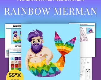 FPP - 55&quot; Rainbow Merman Quilt Block - Foundation Paper Piece Pattern