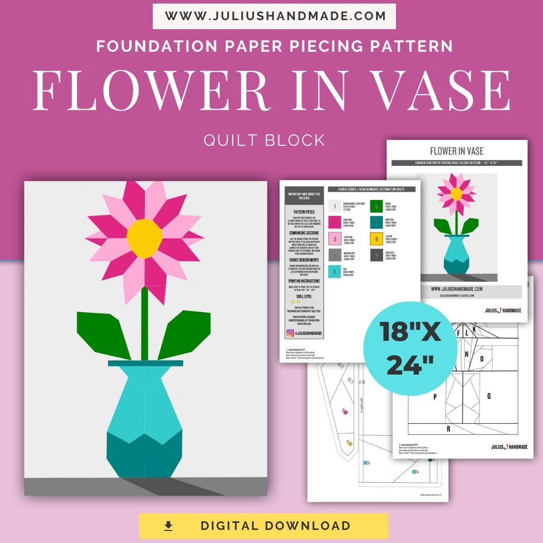 FPP - Flower in Vase - Foundation Paper Pieced Quilt Block - Etsy, image size:1080x1080