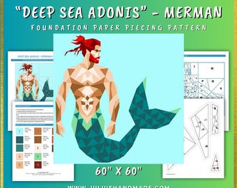 FPP - 60" Deep Sea Adonis - Merman Quilt Block - Foundation Paper Piece Pattern