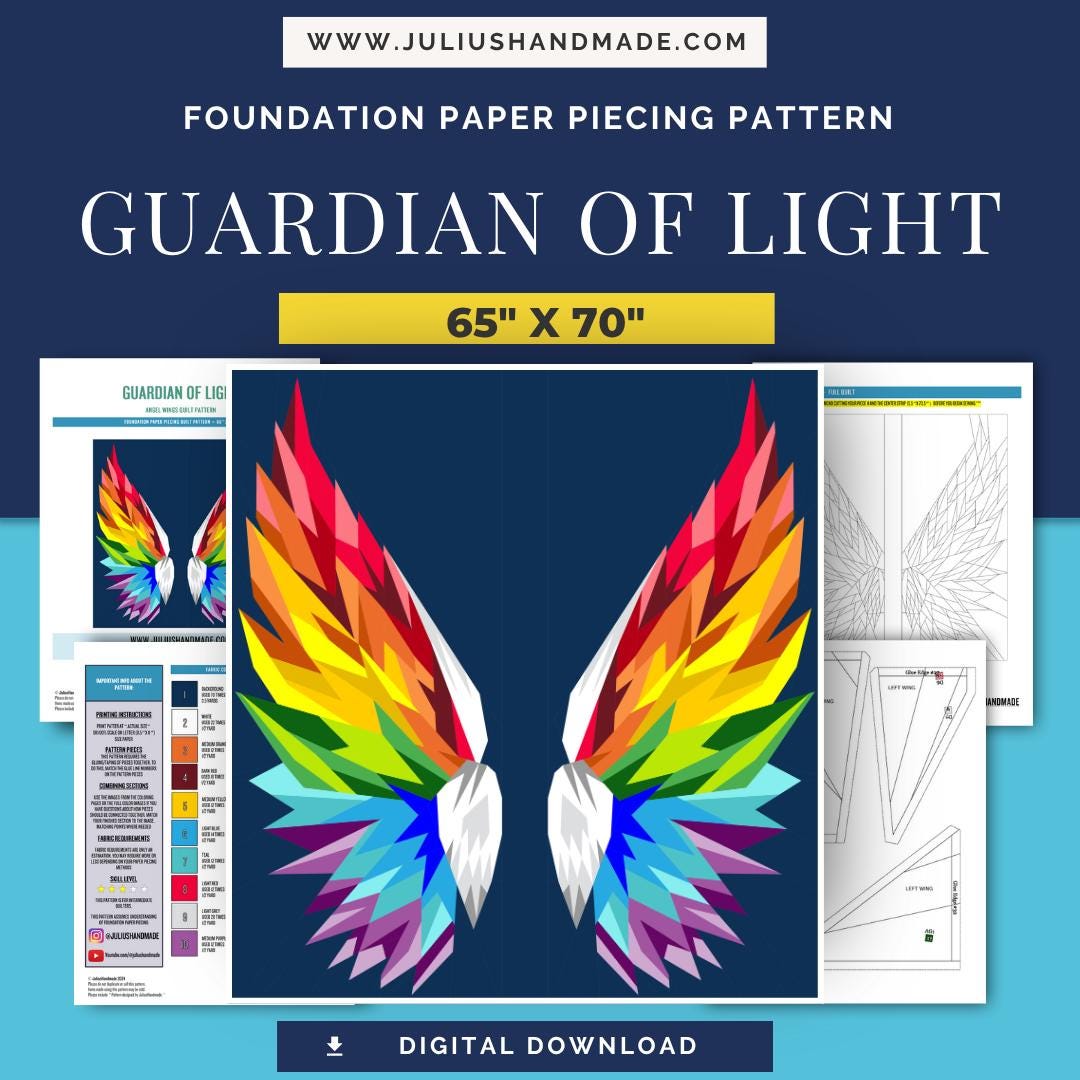 FPP - Guardian of Light - Rainbow Angel Wings - Foundation Paper Piece Pattern