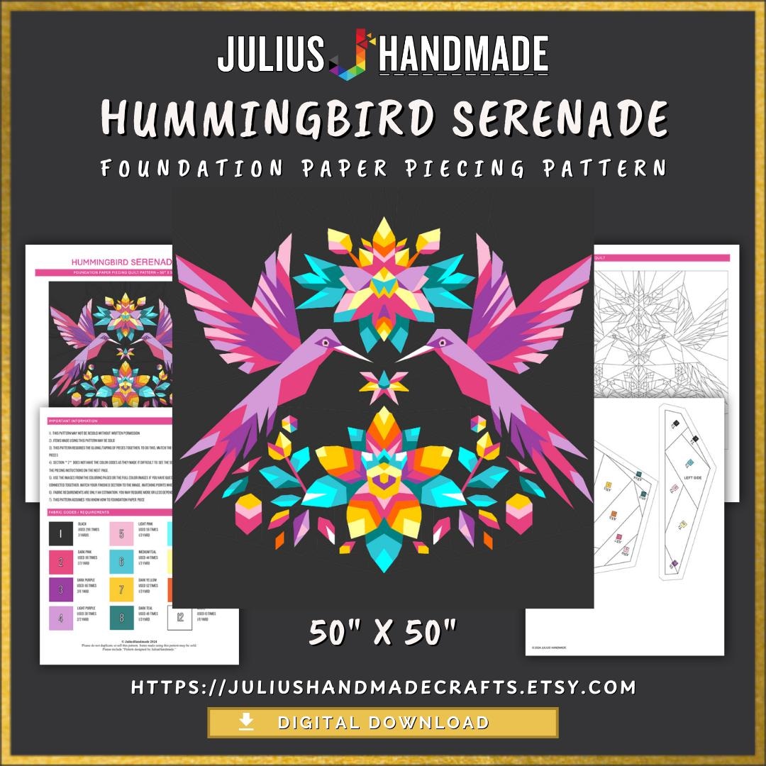 FPP - Hummingbird Serenade - Hummingbirds Quilt Block - Foundation ...