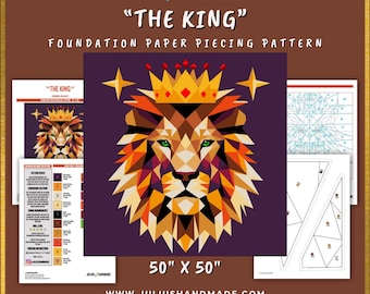 FPP - "The King" - Crowned Lion Quilt Block - Foundation Paper Piece Pattern