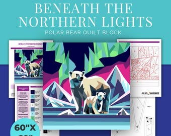 FPP - "Beneath the Northern Lights" - Polar Bear Quilt Block - Foundation Paper Piece Pattern