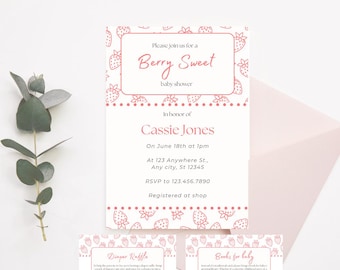 Berry Sweet Baby Shower Invitation Template (Digital Download)
