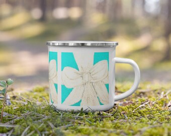 Coffee Mug Enamel Bow  Original Enhanced Art