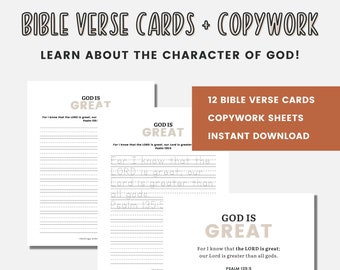 God is Bible Verse Cards + Copywork Sheets Bundle | Modern Kids Scripture Memory Card sand Worksheets| Printable Children's Bible Study