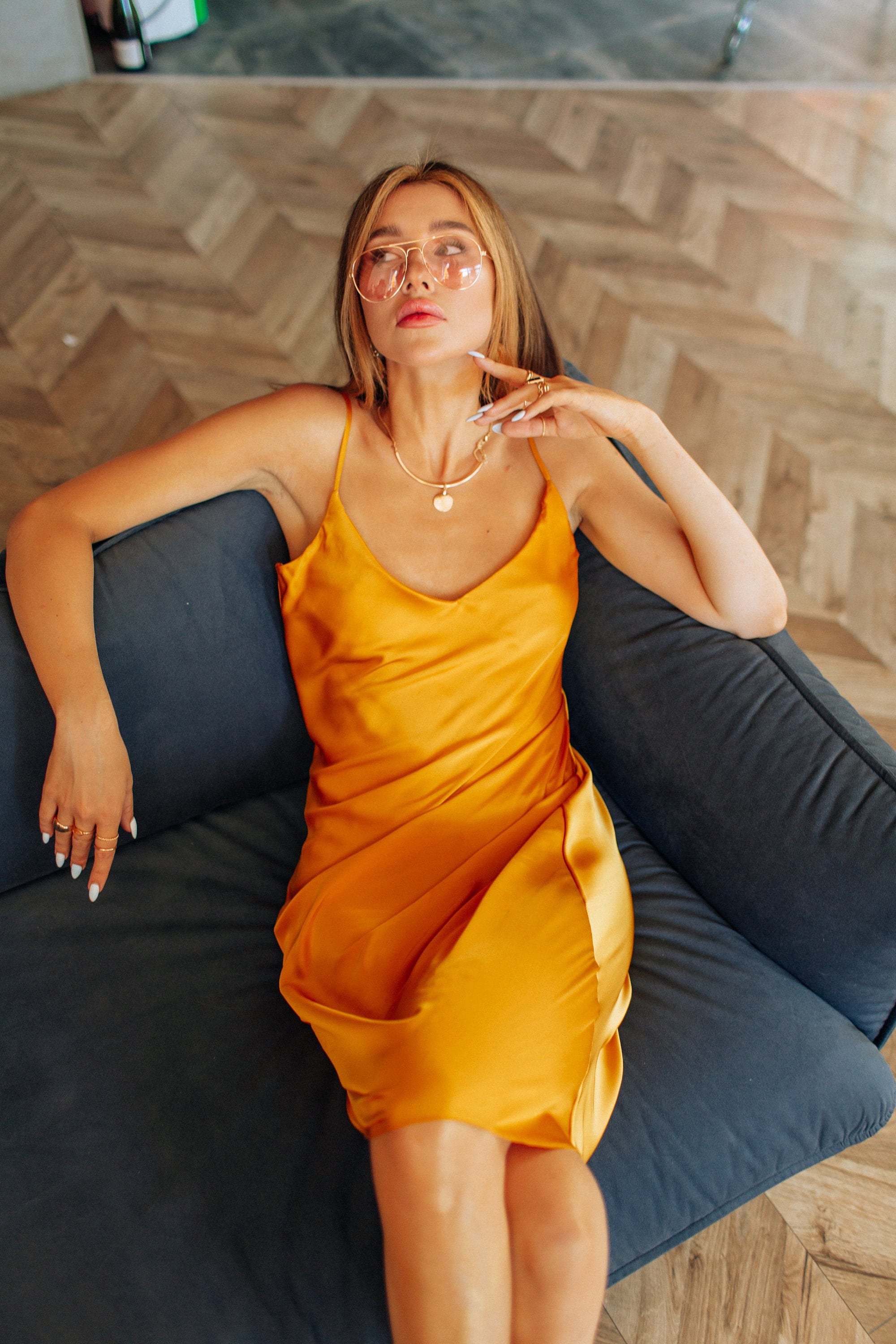 Mustard Yellow Silk Slip Dress V-neck Silk slip midi dress | Etsy