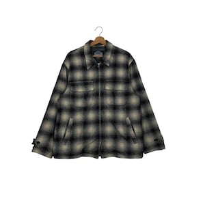 Vintage 90’s Shadow Plaid Flannel Tray Up Worker Jacket Size L Workwear Jacket #2442-C109