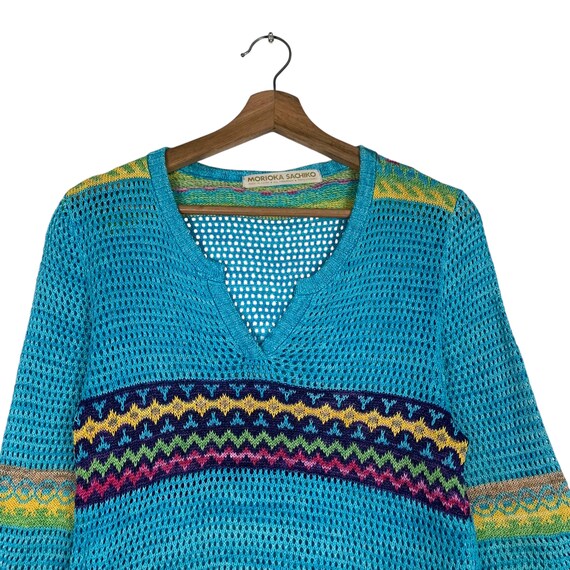 ヴィンテージ MORIOKA SACHIKO 7分袖 メッシュニット ハンドメイド  
