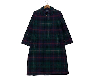 Vintage 90's Japanese Brand LADIES TRADITIONAL Wool Tartan Long Coat Women's Size M #2068-C90