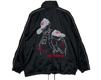 Kurtka wiatrówka męska Vintage SOHK School of Hard Knocks z haftowanym dużym logo, rozmiar M, streetwear, hiphopowa, wiatrówka #1660-C74