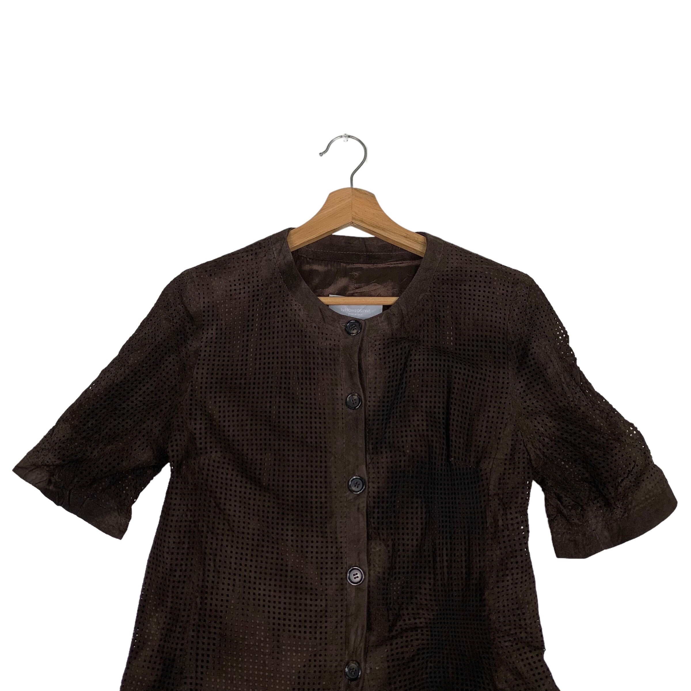 Vintage HOMEOSTYLE Made in Italy Suede Leather Mesh 3Q Sleeve 