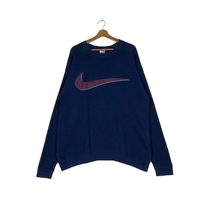 Vintage 90&#39;s NIKE Made in USA Big Swoosh Logo Sweatshirt Men&#39;s Size M Blue Crewneck Sweatshirt #1386-C63