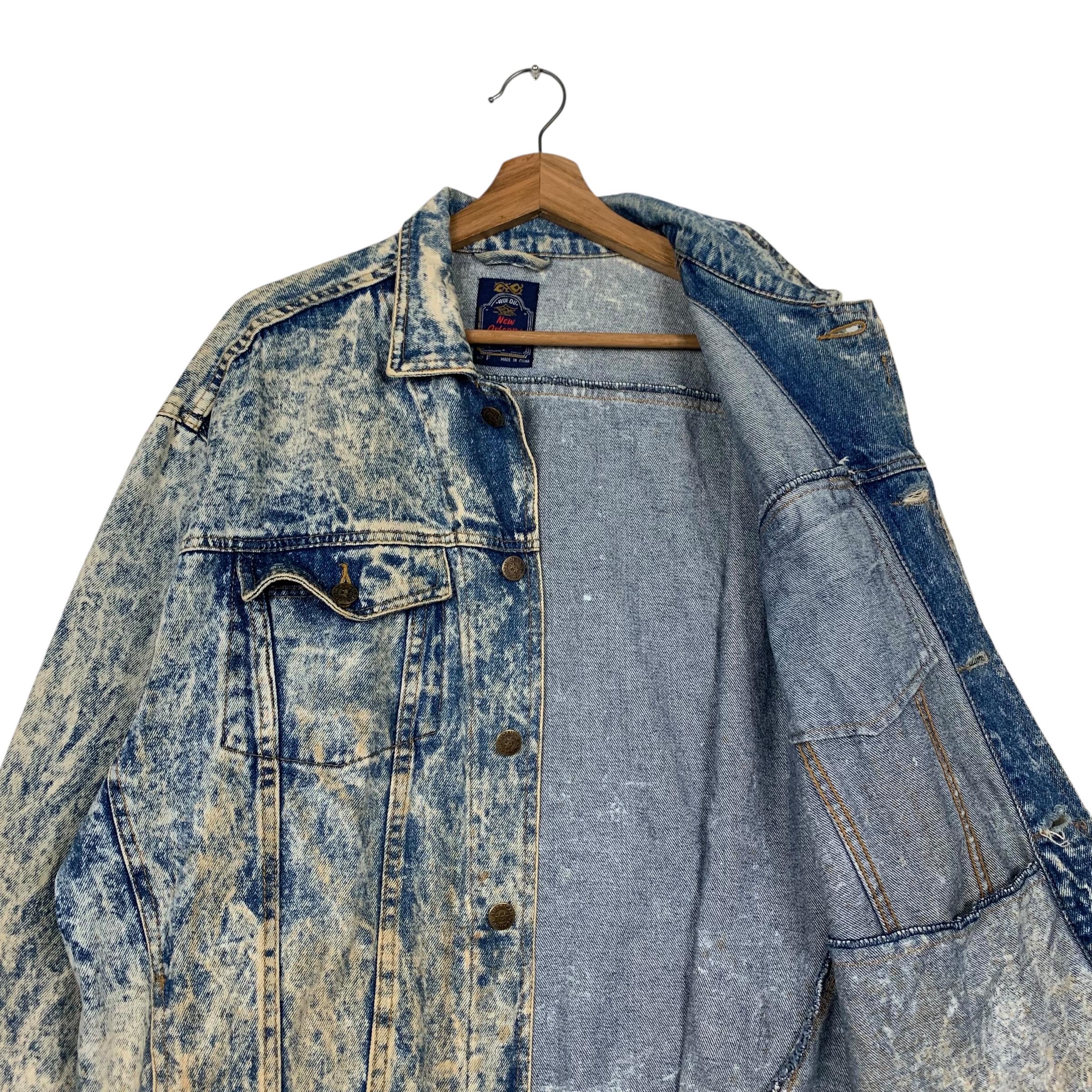 Vintage 80's NEW ORLEANS Stone Wash Blue Denim Jacket Men's Free