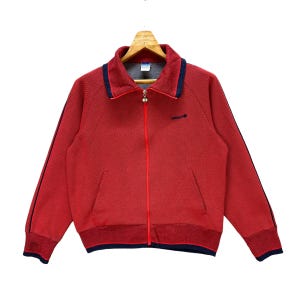 Vintage 90&#39;s Adidas Trefoil West Germany Descente Embroidery Small Logo Sweater Jacket Size M Red Track Jacket Sportswear #A1-0027
