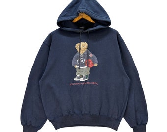 Vintage 90's Polo Bear by Polo Ralph Lauren Graphic Printed Pullover Hoodies Sweatshirt Size M #9126-60