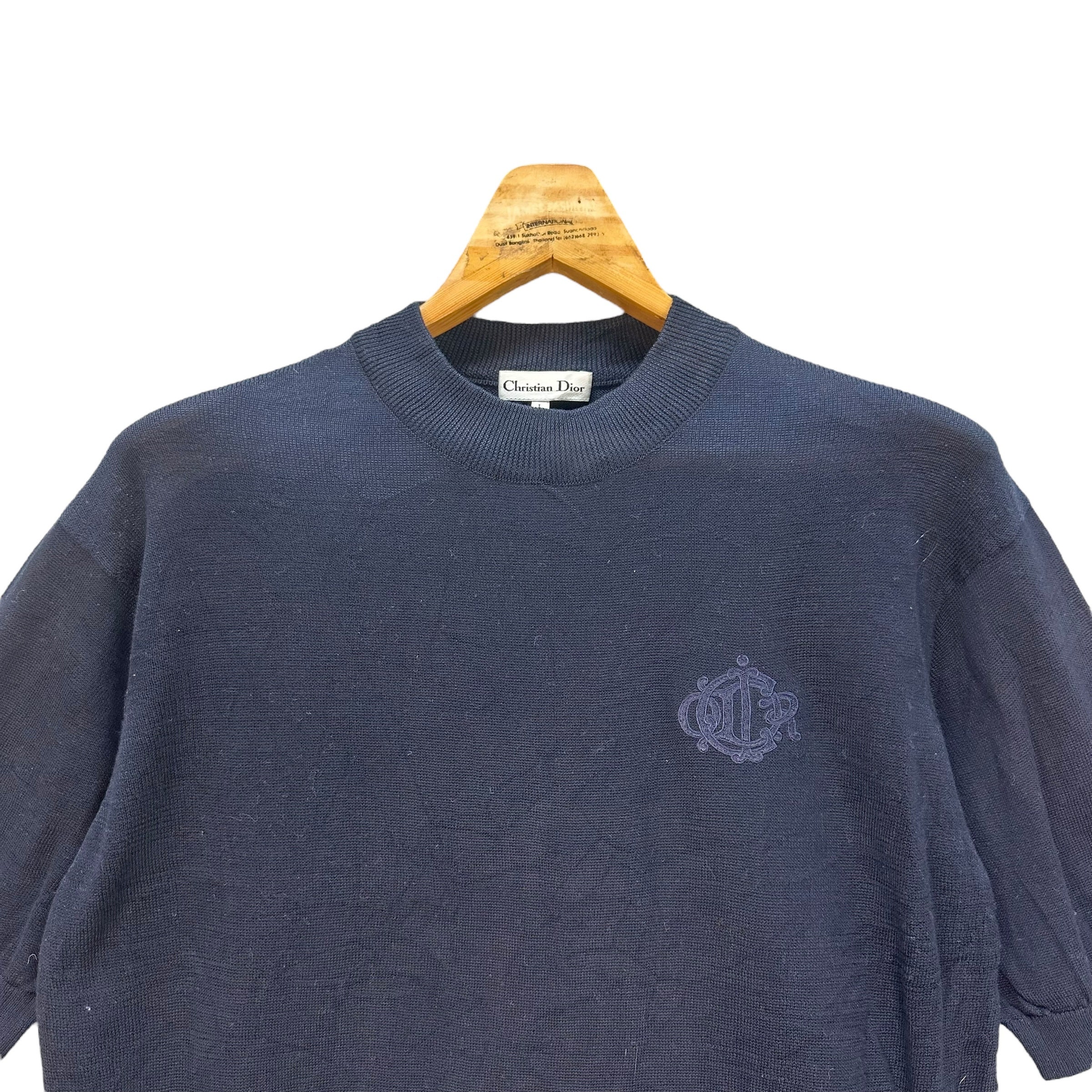 Vintage CHRISTIAN DIOR Embroidery Logo Short Sleeve Knitted