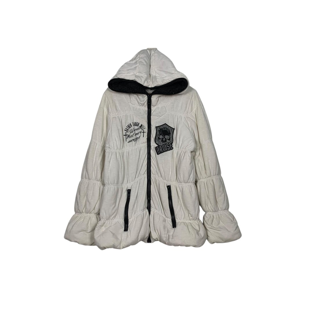 GHOST of HARLEM White Puffer Hoodie Jacket Women's Free Size Punk