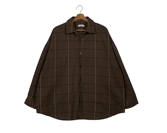 Japanese Brand WEGO Oversized Shirt Men's Size L Work Worker Workwear Shirt Men's Checked Flannel Long Sleeve Button Shirts #2300-C102