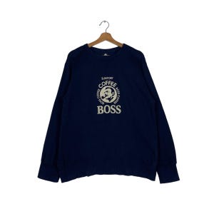 Vintage Suntory Coffee Boss Big Logo Crewneck Sweatshirt Men's Size L Japanese Brand #1450-C65