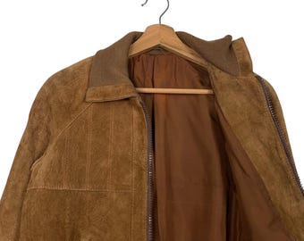 Vintage 80's Suede Leather Jacket Riri Zip Size 36 Very Rare #2409