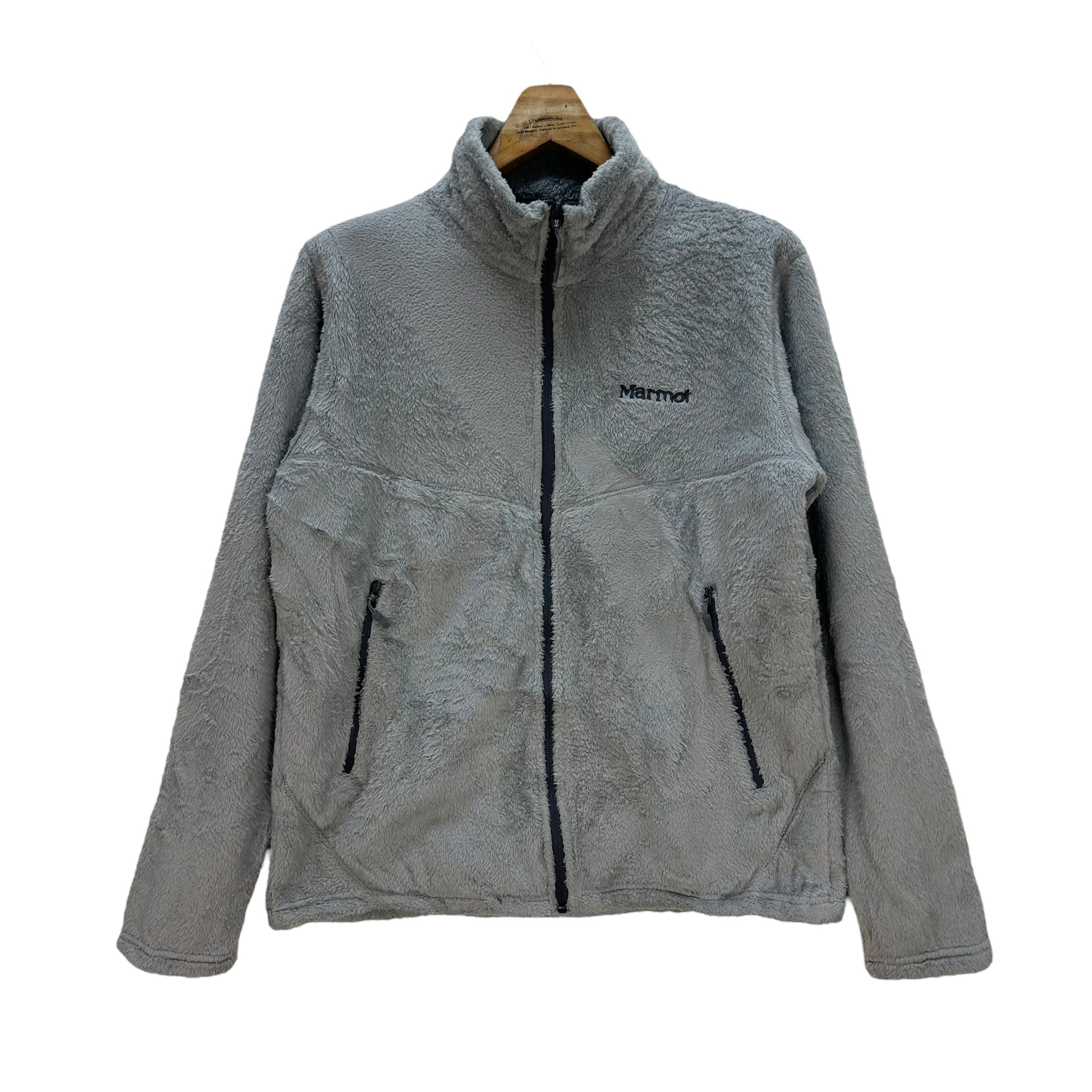 Vintage MARMOT Zipper Silver Fleece Jacket Size L Turtle Neck