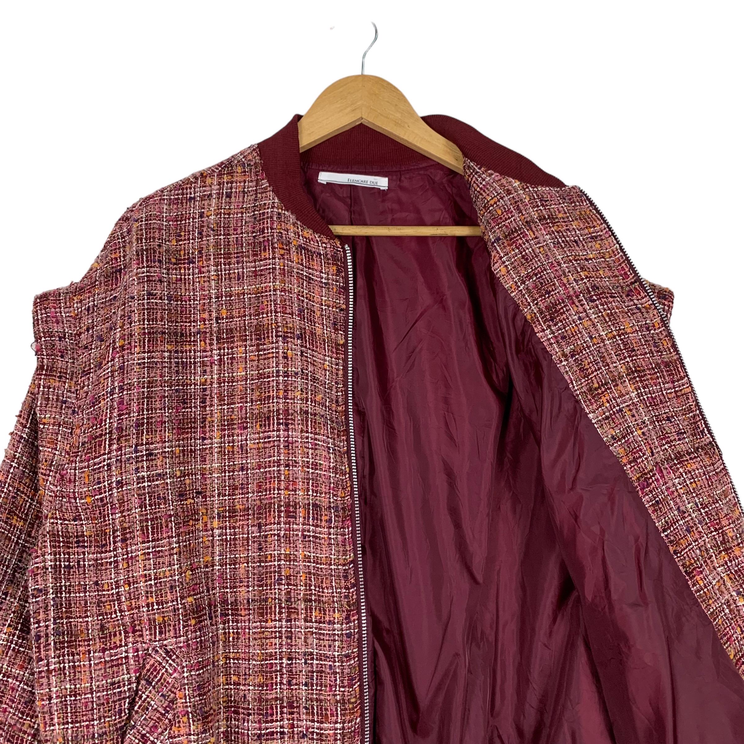 Japanese Brand ELENCARE DUE Red Tweed Bomber Jacket Free