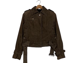 Vintage UNIVERSAL LANGUAGE Cropped Belted Jacket Women's Size S Japanese Brand Brown Crop Jacket #1528-C68