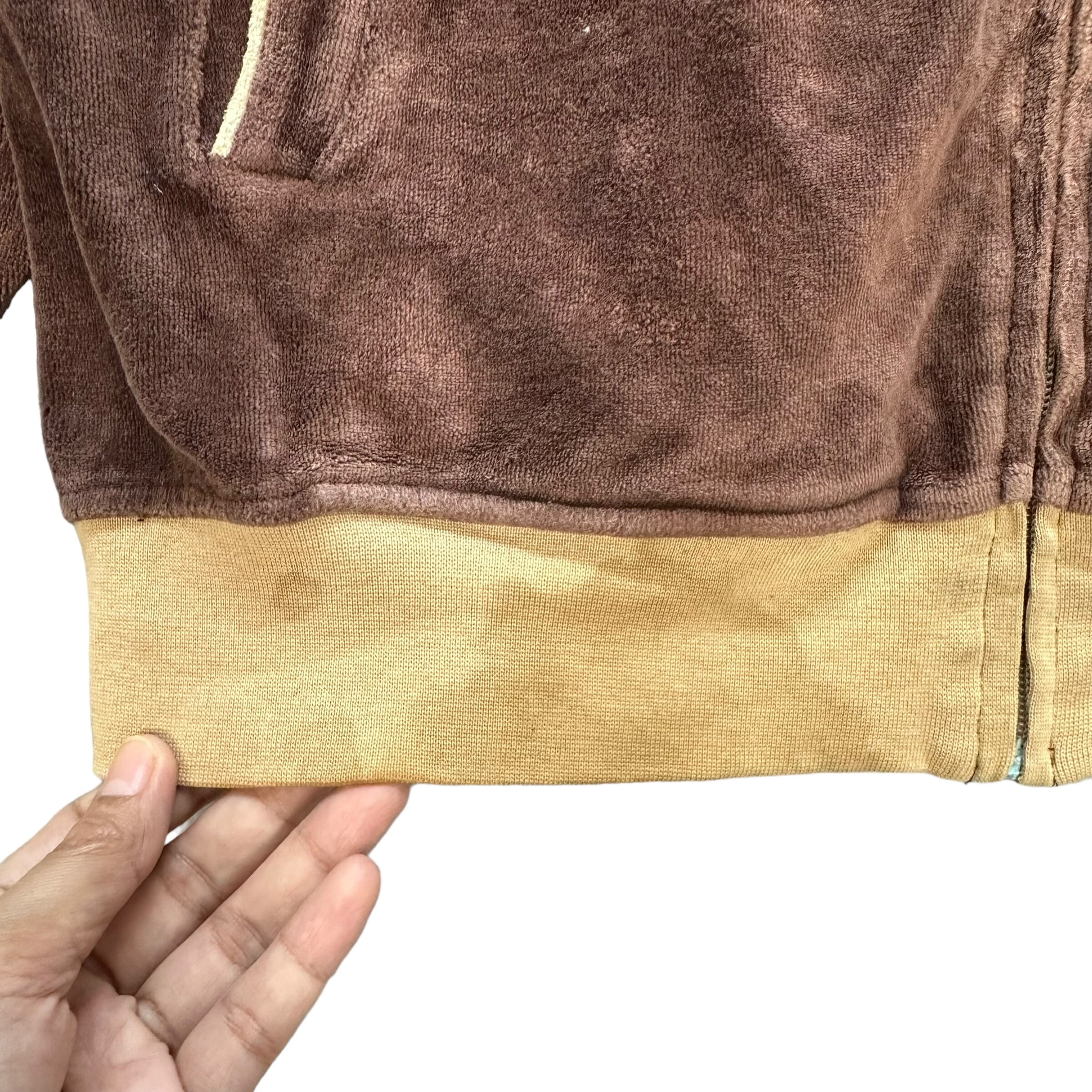 Vintage MISCHIEVOUS Embroidery Big Logo Velvet Bomber Jacket