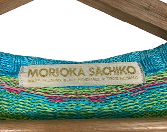ヴィンテージ MORIOKA SACHIKO 7分袖 メッシュニット ハンドメイド