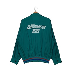 Vintage NISSEKI DASHRACER 100 Big Logo Green Collar Light Jacket Men's Size L Japanese Brand Casual Outfits #1661-C74