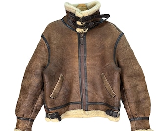 Vintage 90s B3 Bomber Jacket: Sheepskin Sherling Leather Coat