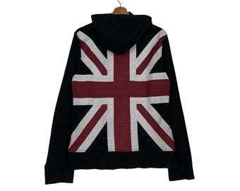 Japanese Brand IN THE ATTIC Rockers Garment Great Britain Flag Zipper Hoodies Sweatshirt Women's Size L #1524-C68