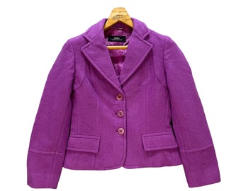 Vintage Max Mara Weekend Line Purple Wool Double Collar Jacket Size USA 6 Purple Crop jacket Exclusive Designer Luxury Fashion #9132-60
