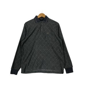 Vintage GIANNI VALENTINO Embroidery Small Logo Single Pocket Checked Long Sleeve Polo Shirt Men’s Size M #1165-C53