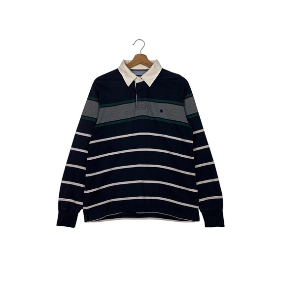Vintage POLO BRITISH Small Logo Striped Long Sleeve Polo Shirt Size M Japanese Brand #2610-C117