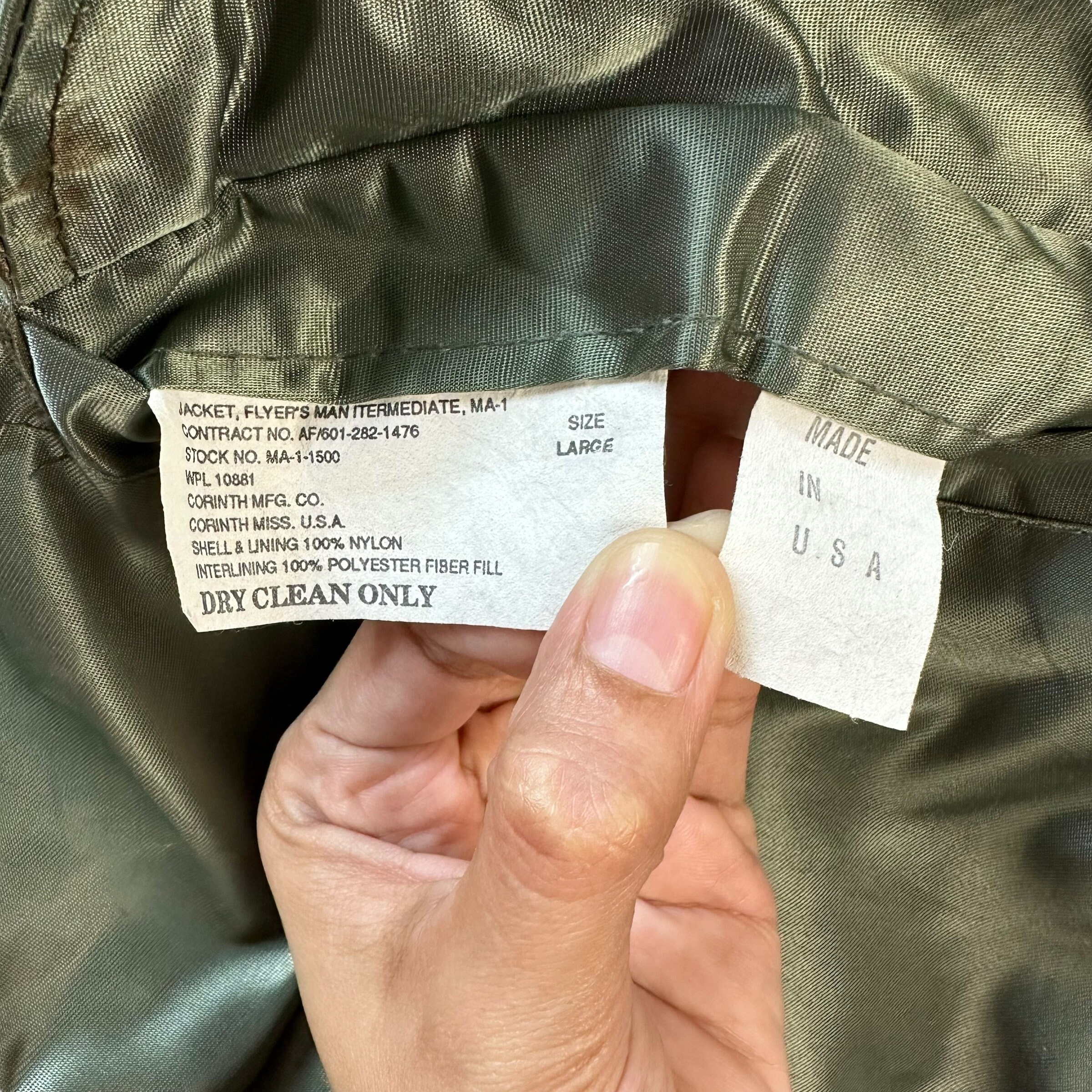 MA-1 90,s CORINTH MFG.CO　MADE IN USA Vintage Corinth MA-1 Jacket Men's Large Flyers Intermediate