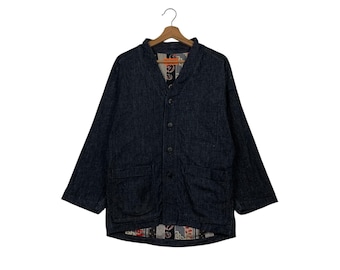 Vintage 90's SAKAMOTO DENIM Made in Japan Blue Indigo Button Jacket Size S Japanese Brand #2580-C116