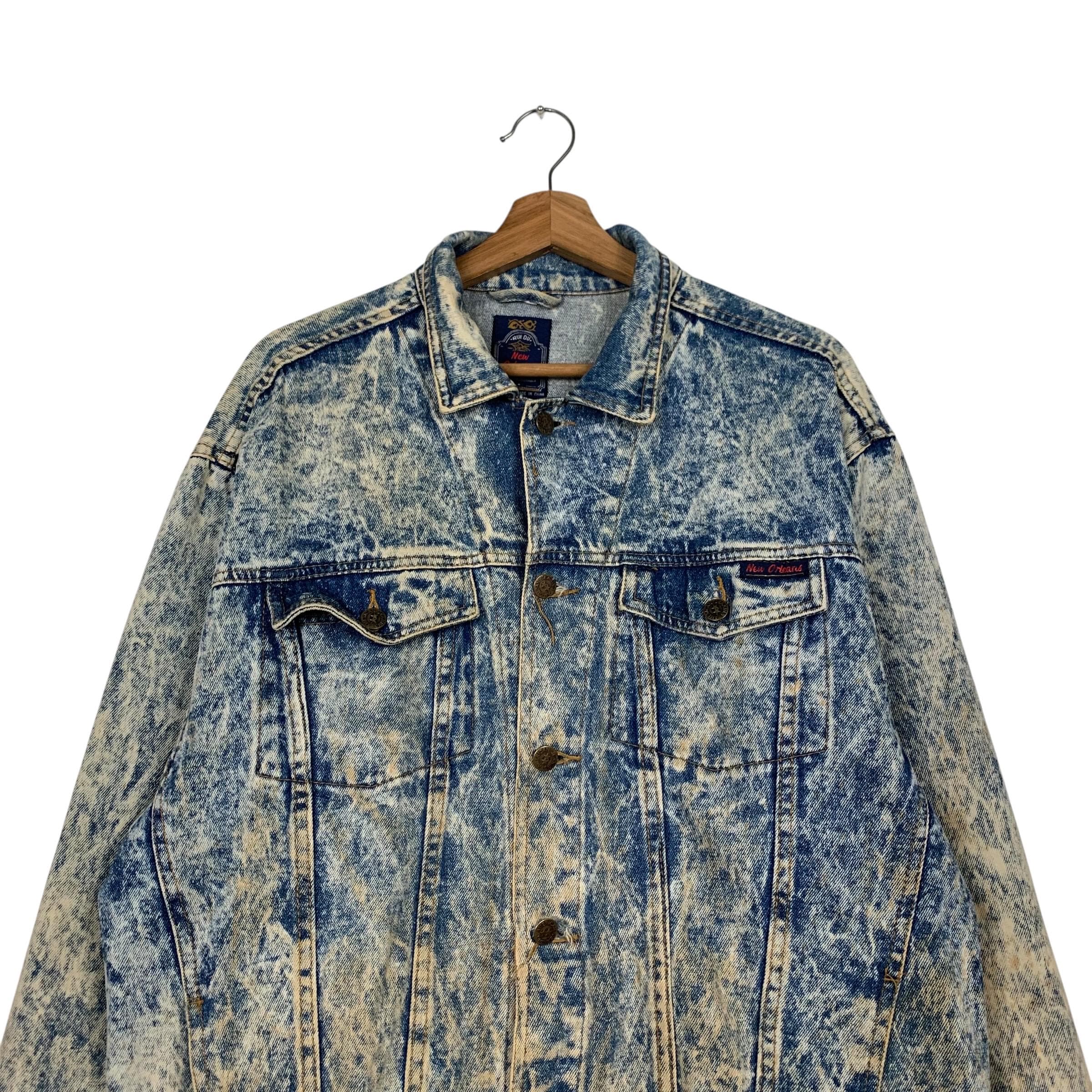 Vintage 80's NEW ORLEANS Stone Wash Blue Denim Jacket Men's Free