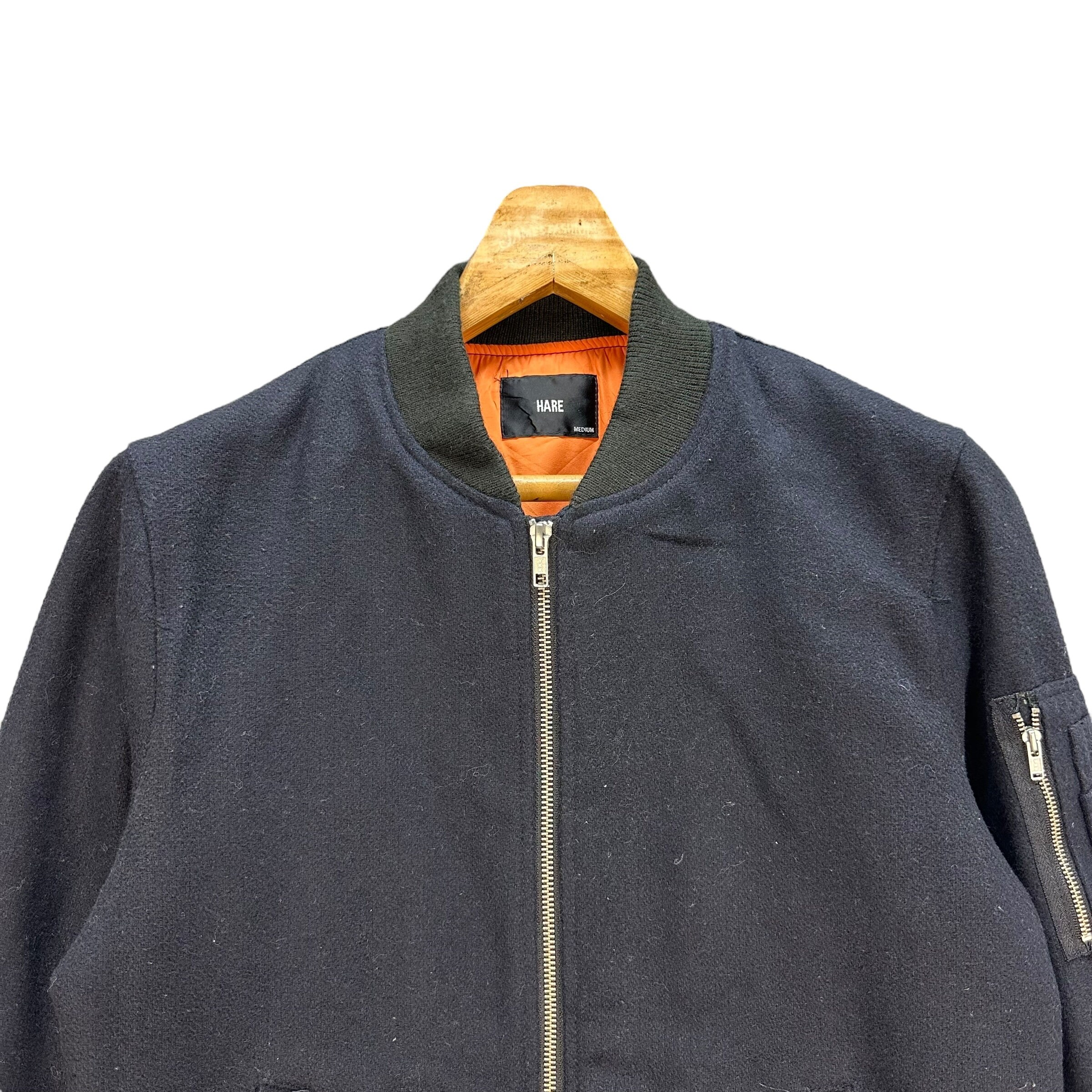 Japanese Brand HARE Wool Bomber Jacket Size M Navy Blue