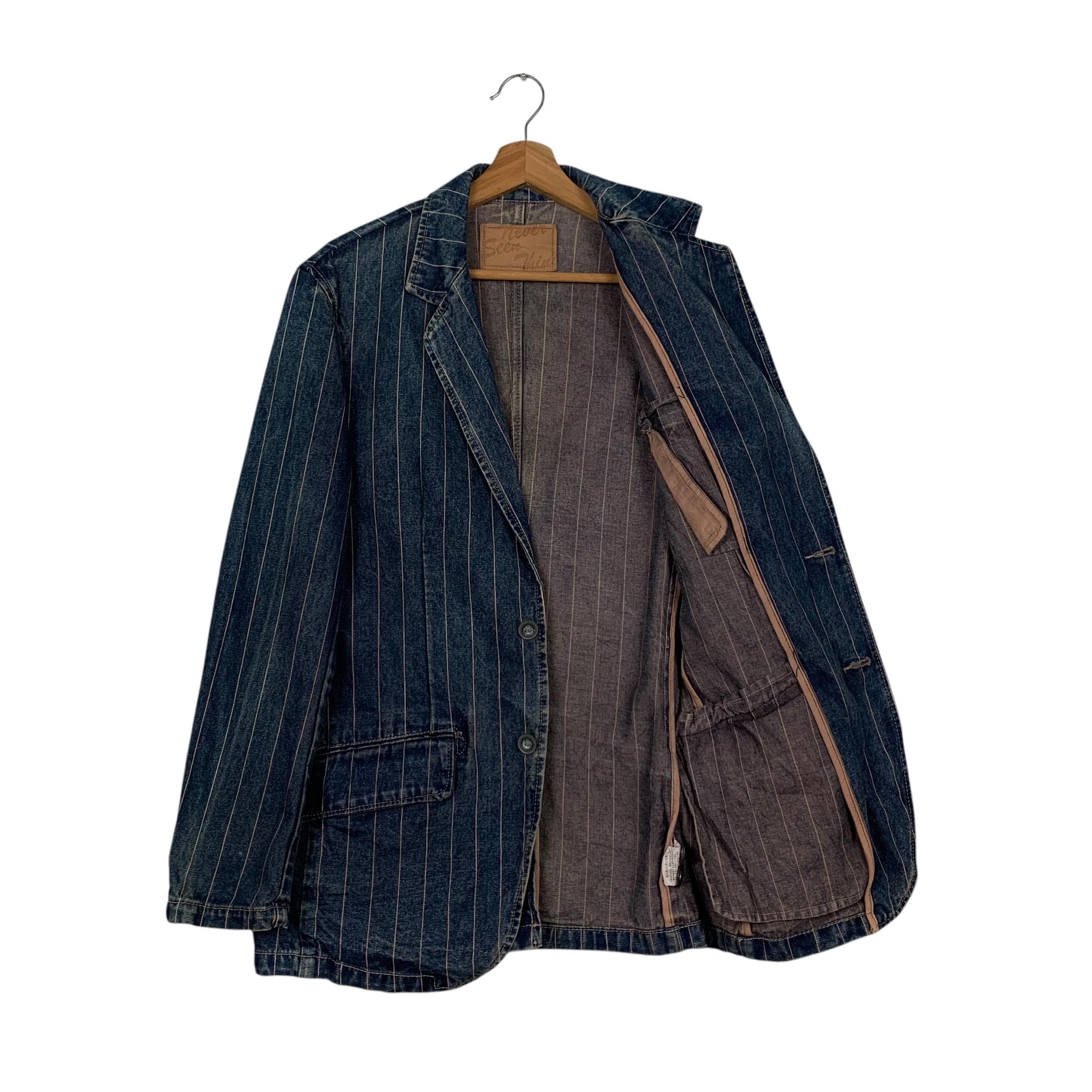 Vintage 90's NEVER SEEN THING Striped Denim Jacket Men's