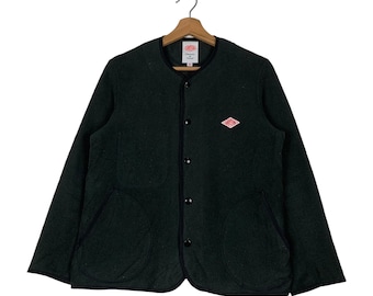 Vintage DANTON Fleecejacka Tillverkad i Japan Tryckknappar Storlek 34 Svart Fleecejacka Kraglös Jacka Fritidsjacka Höst Vinterjacka #0922-C41