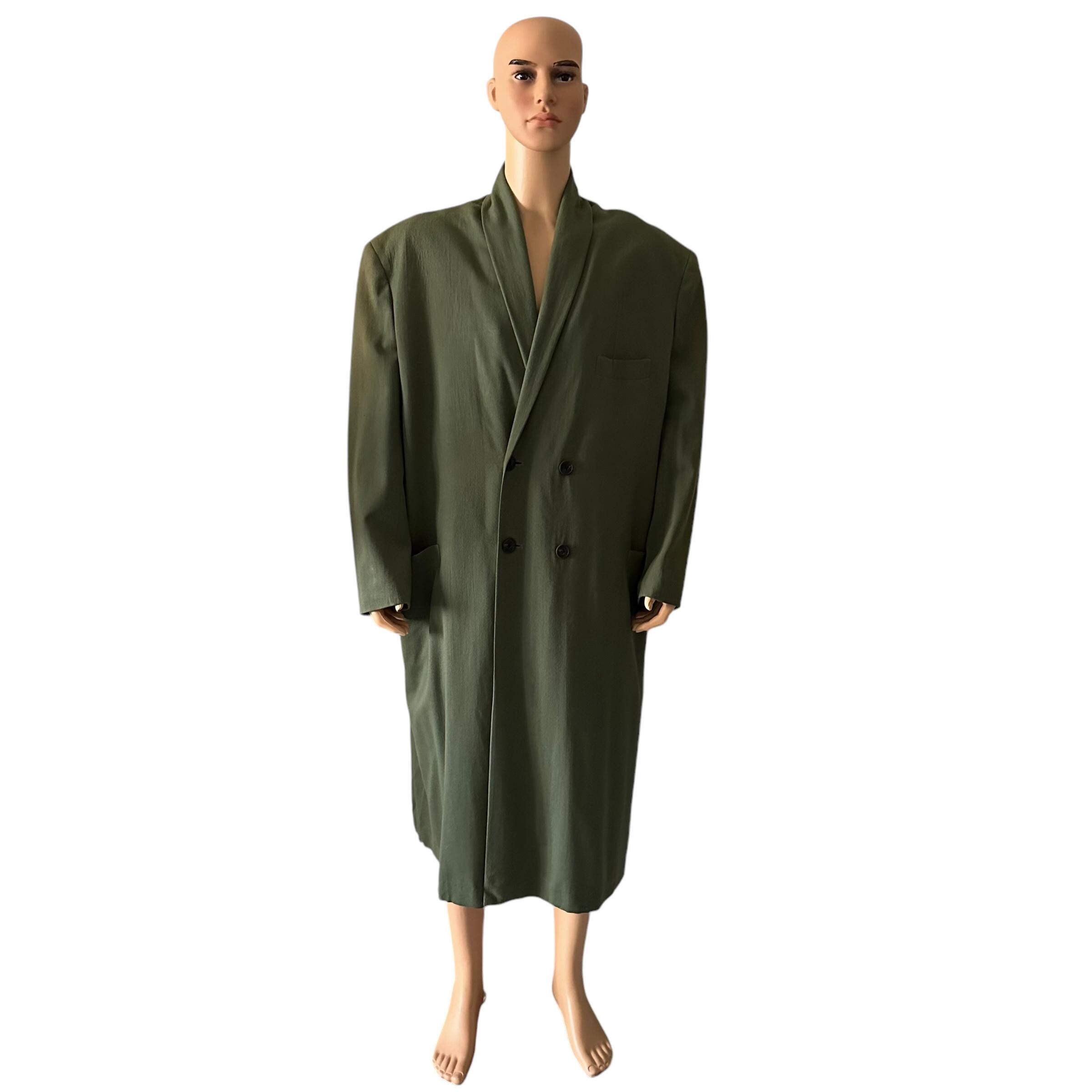 Vintage 90's YOHJI YAMAMOTO Pour Homme Wool Green Long Coat Jacket
