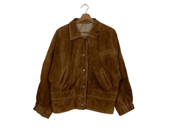 Vintage 80's SACIP Made in Italy Deer Suede Leather Jacket Size 42