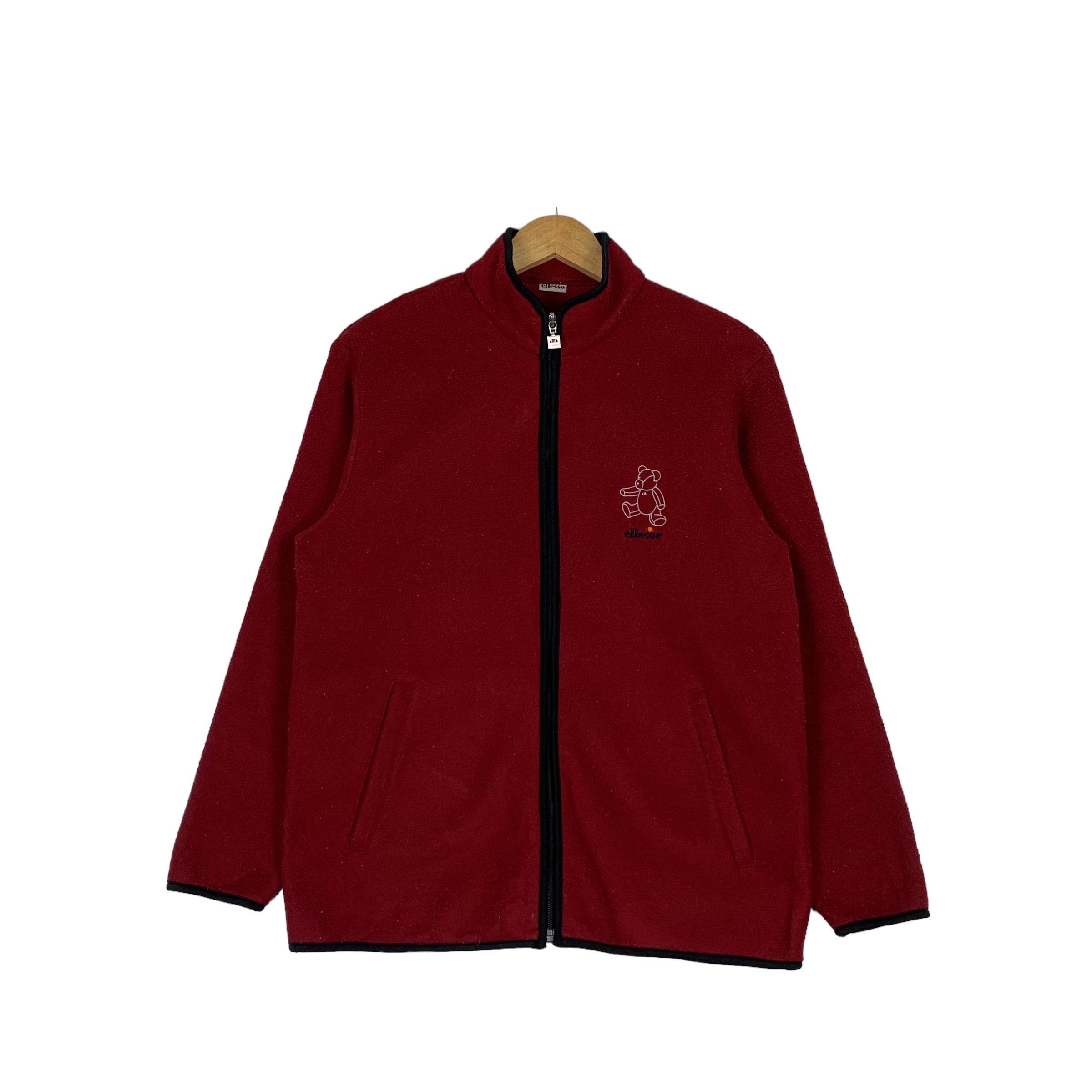 Vintage ELLESSE Teddy Bear Small Logo Red Fleece Jacket Size L
