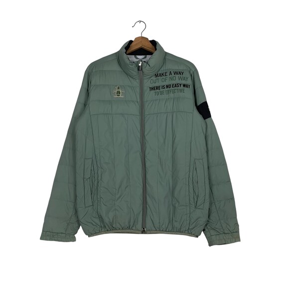 Vintage MUNSINGWEAR Wording Hungary White Goose Down 900 Fill Power Light Puffer Jacket Men's Size M in Light Green Japanese Brand #1210-C55